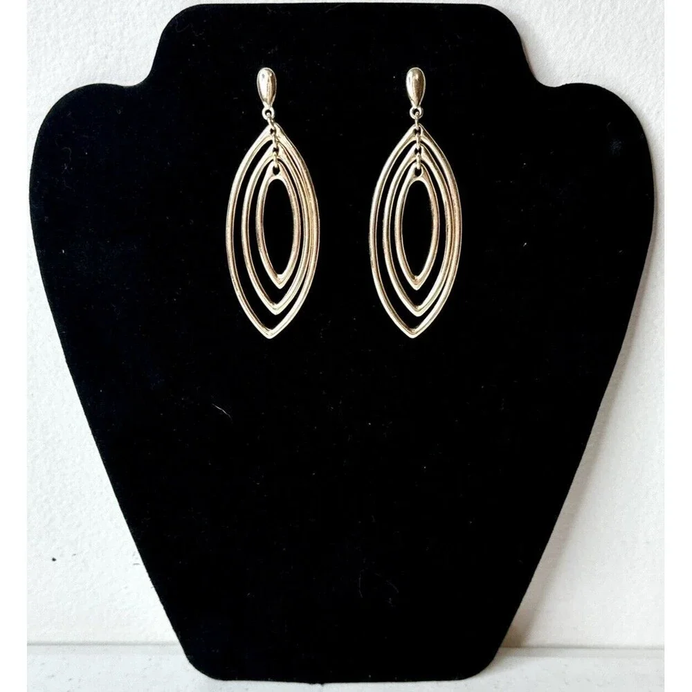 Liz Claiborne Vintage Gold‎ Tone 3 Tiered Dangle Drop Earrings 3”